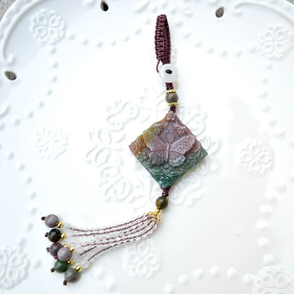 Purple Butterfly Keychain Bag Charm - Ocean Jasper - Style 2